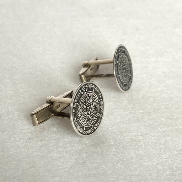 VTG Taxco Mexico Sterling Silver 925 Alpaca Aztec Mayan Calendar CuffLinks - Picture 12 of 16